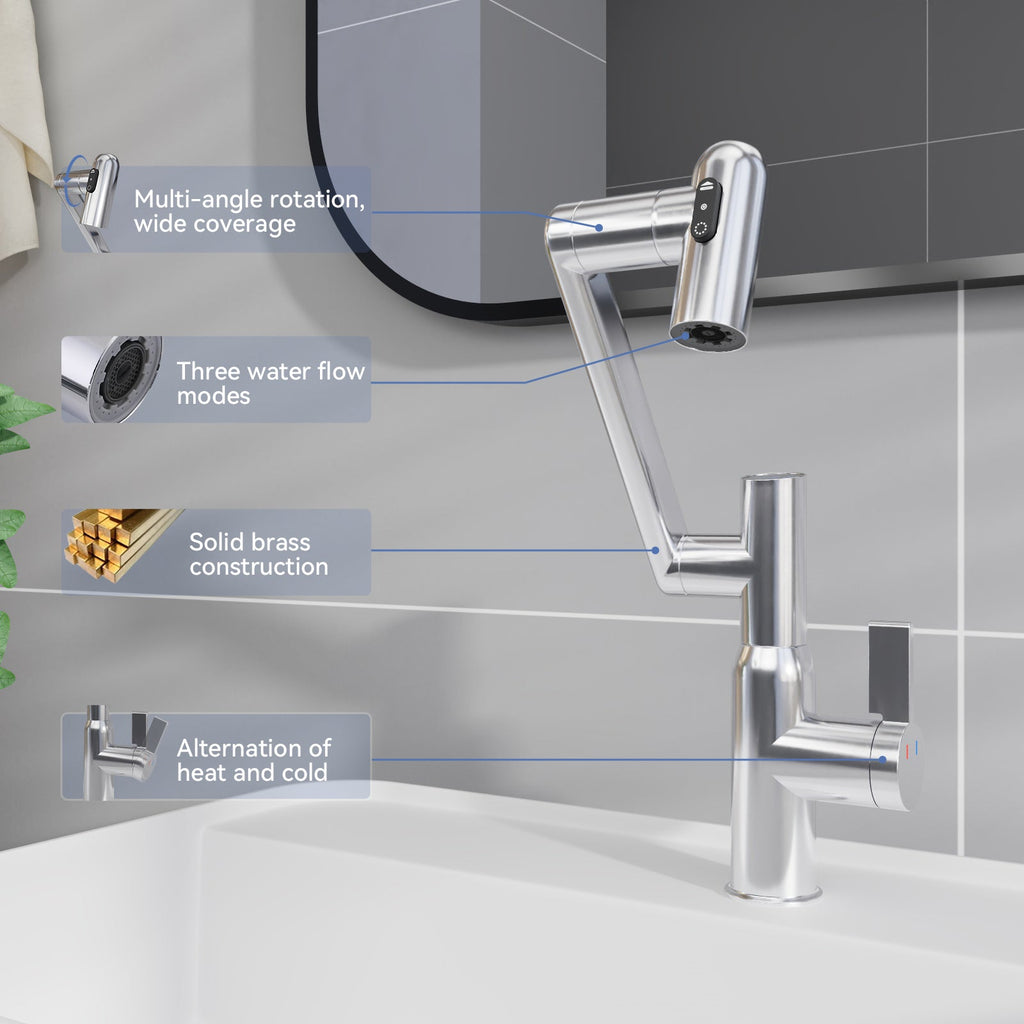 Chrome Bathroom Sink Faucet with Spray Function