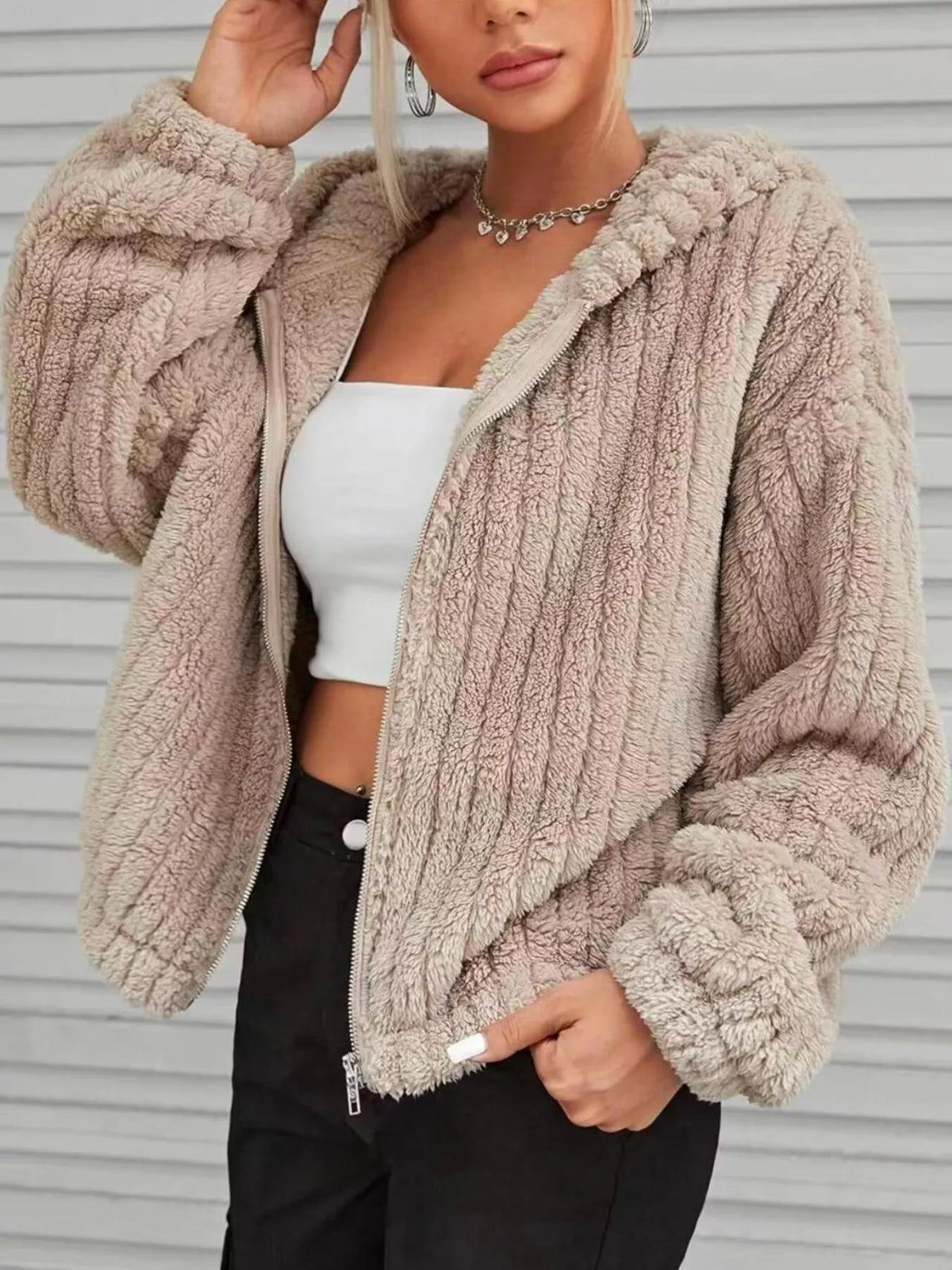 Teddy Bear Ear Hooded Fleece Outerwear