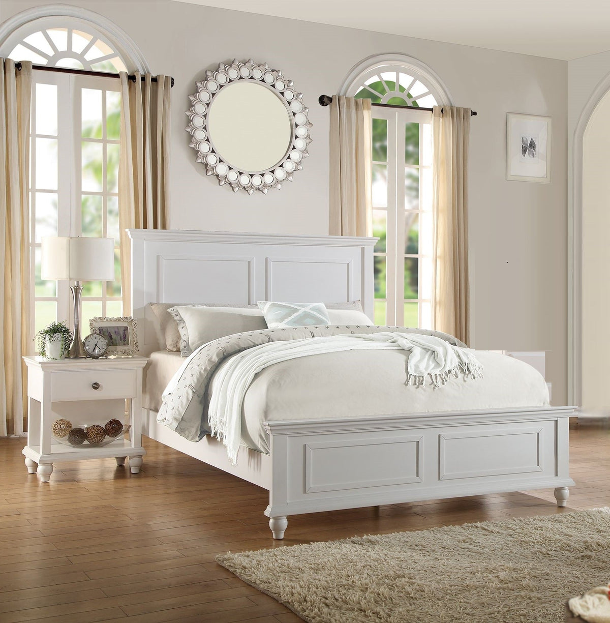 White Est King Size Bed and Nightstands Set