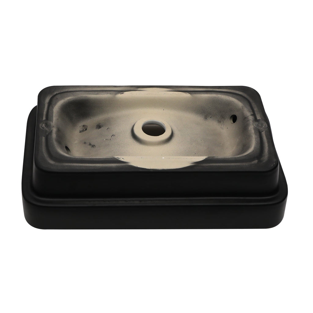 19"x12" White & Black Semi-Recessed Ceramic Bathroom Sink