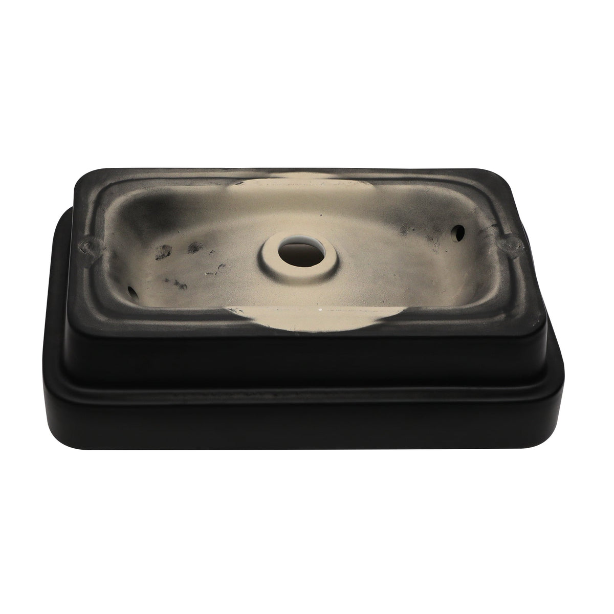 19"x12" White & Black Semi-Recessed Ceramic Bathroom Sink