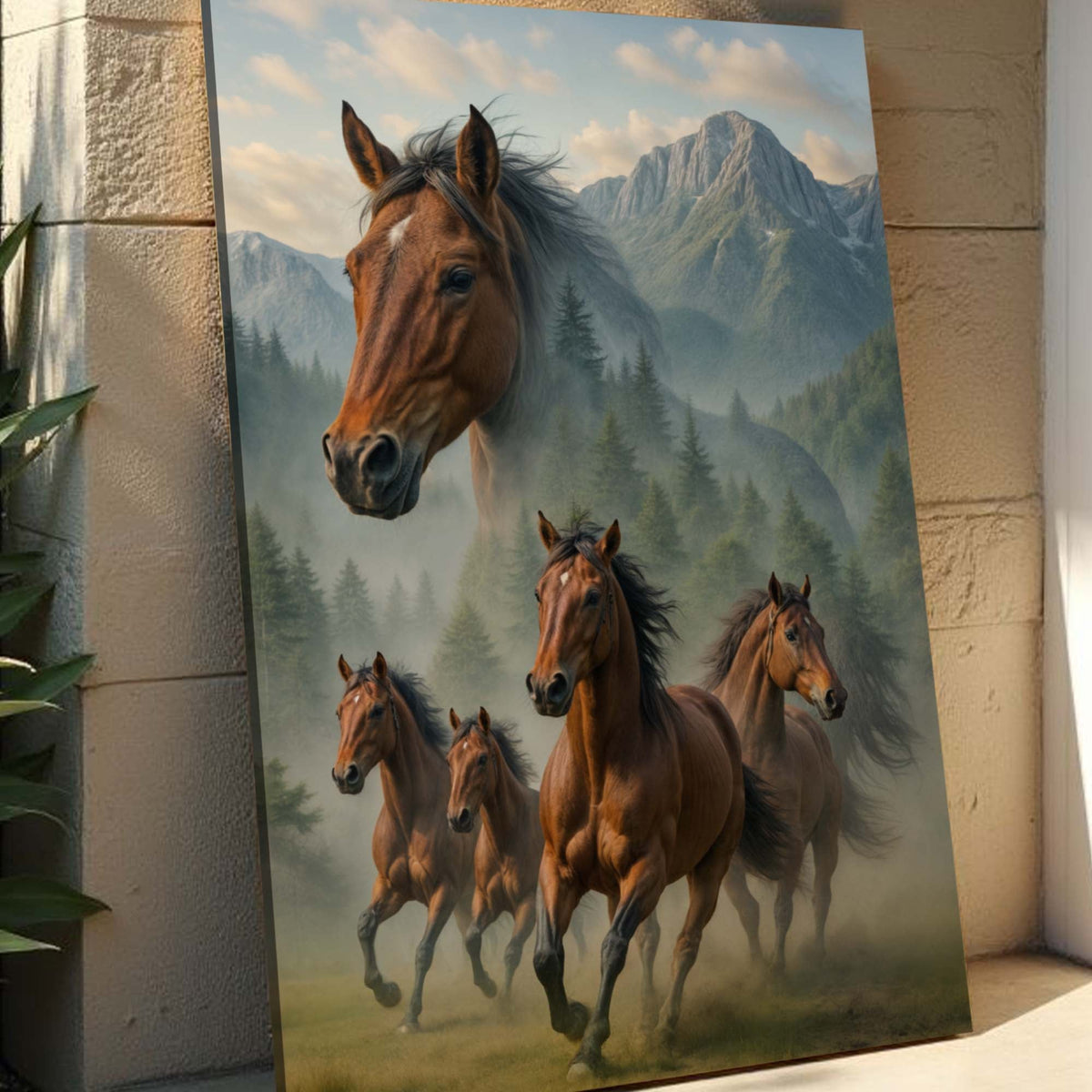 Galloping Horse Double Exposure Wall Art