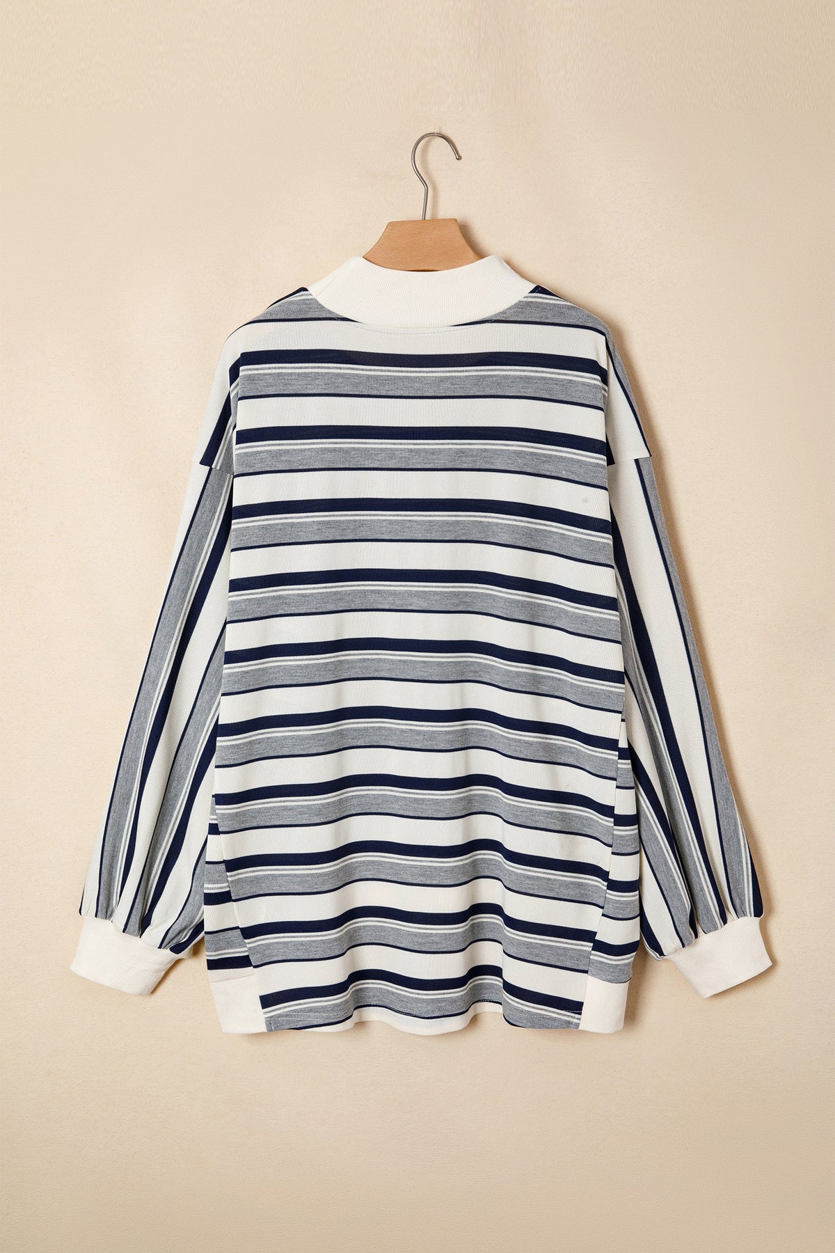 Stripe Ribbed Mock Neck Long Sleeve Sweatshirt