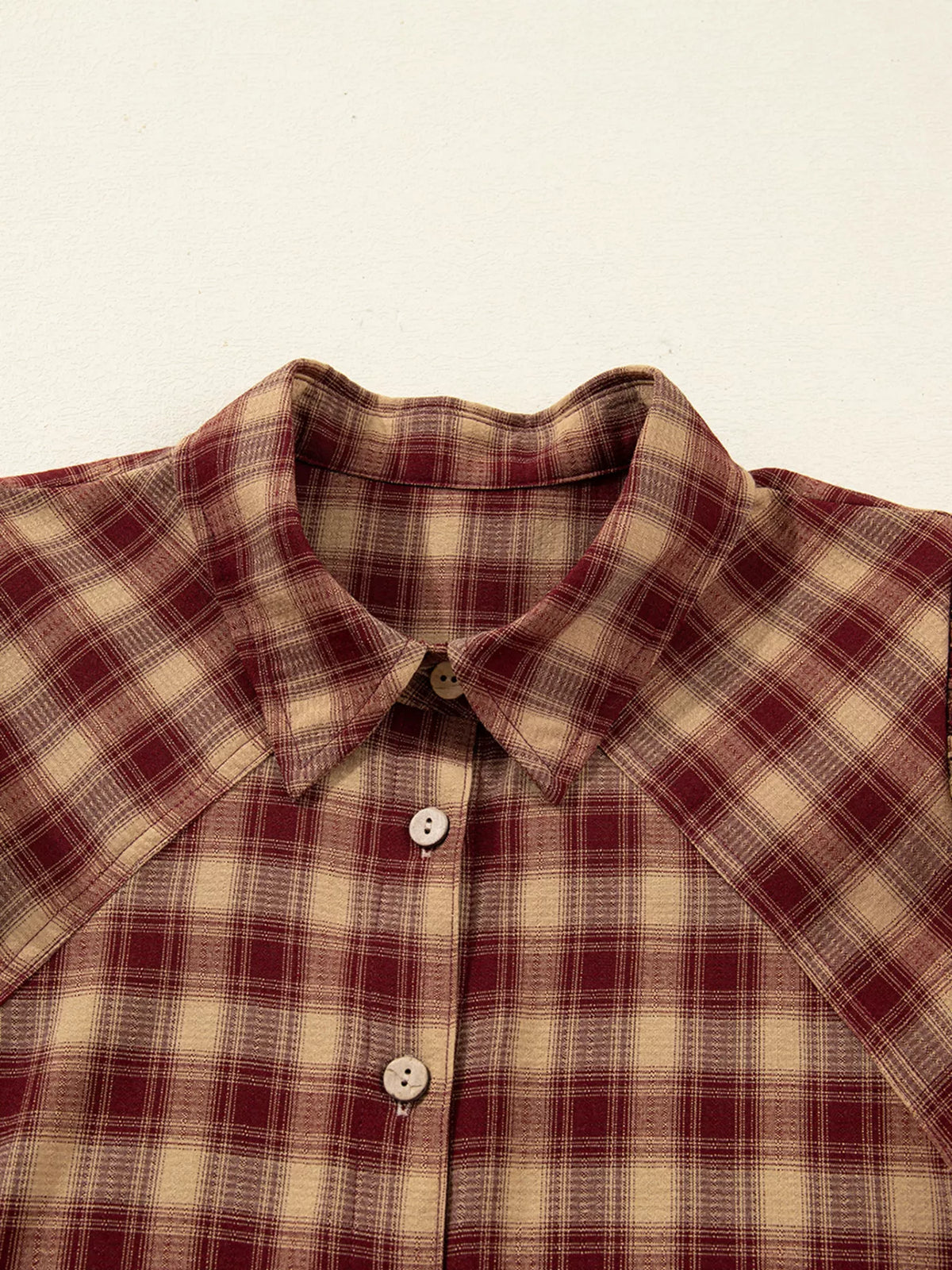 Plaid Print Ruffled Long Sleeve Patchwork Hem Mini Shirt Dress