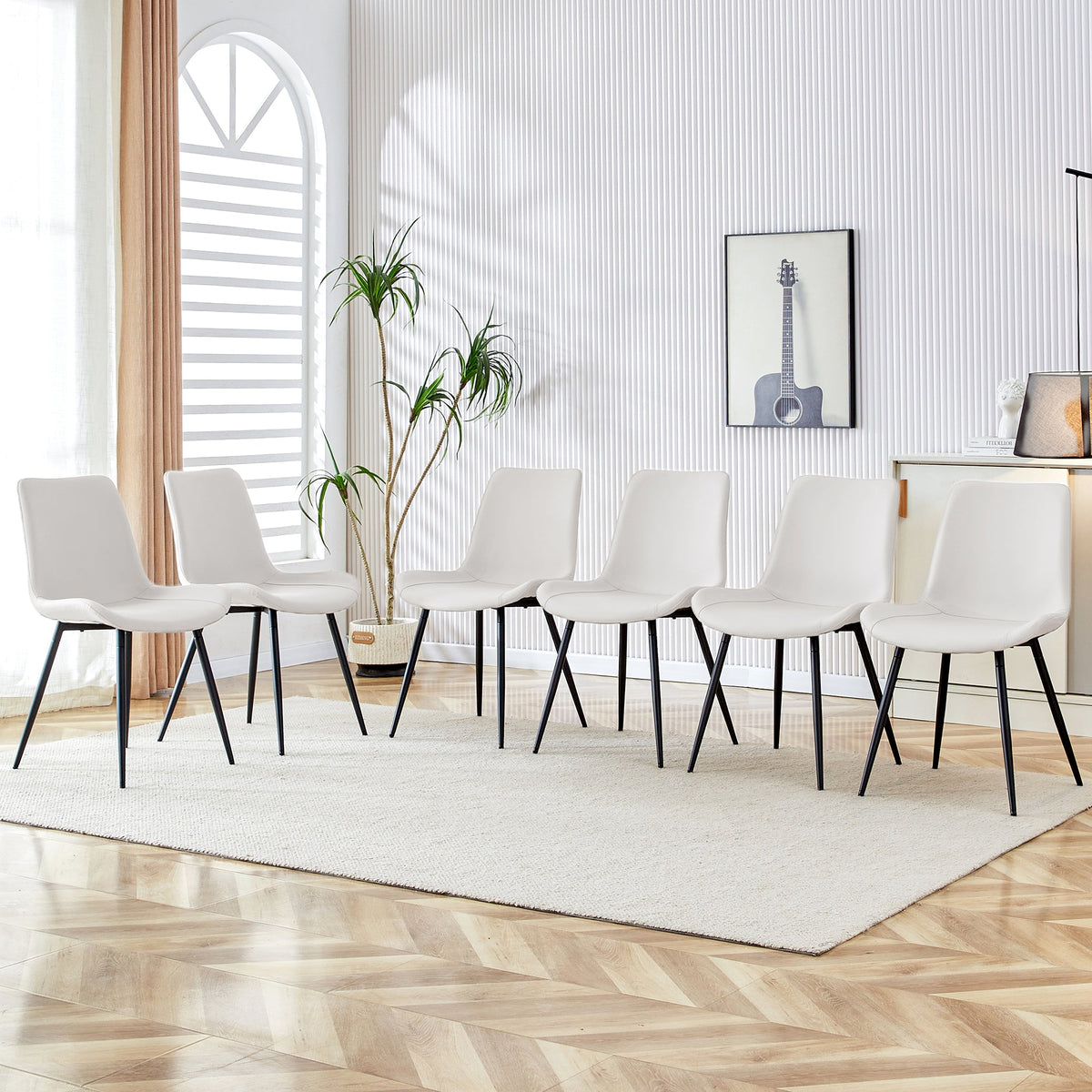 White Artificial Leather Backrest Cushion Dining Chair