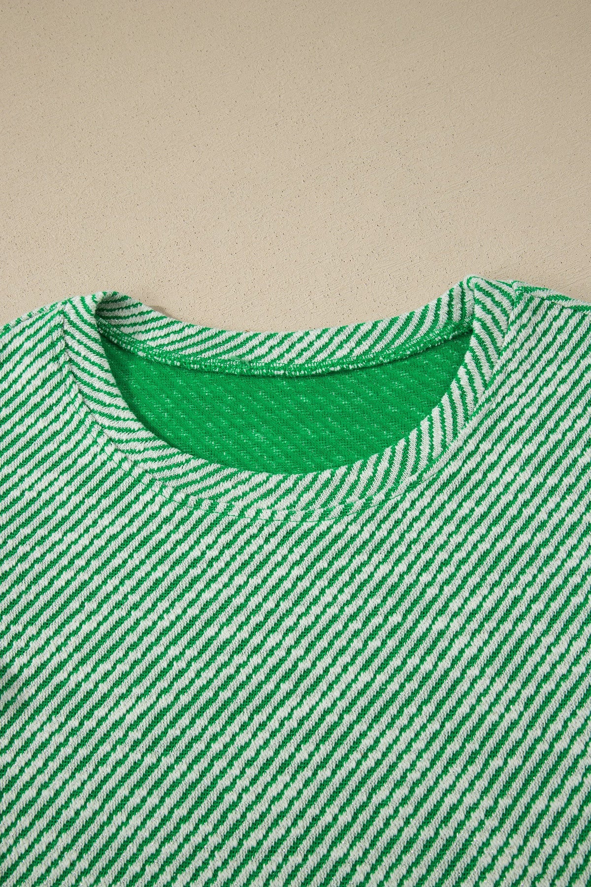 Stripe Twill Ruffle Lace Short Sleeve Blouse