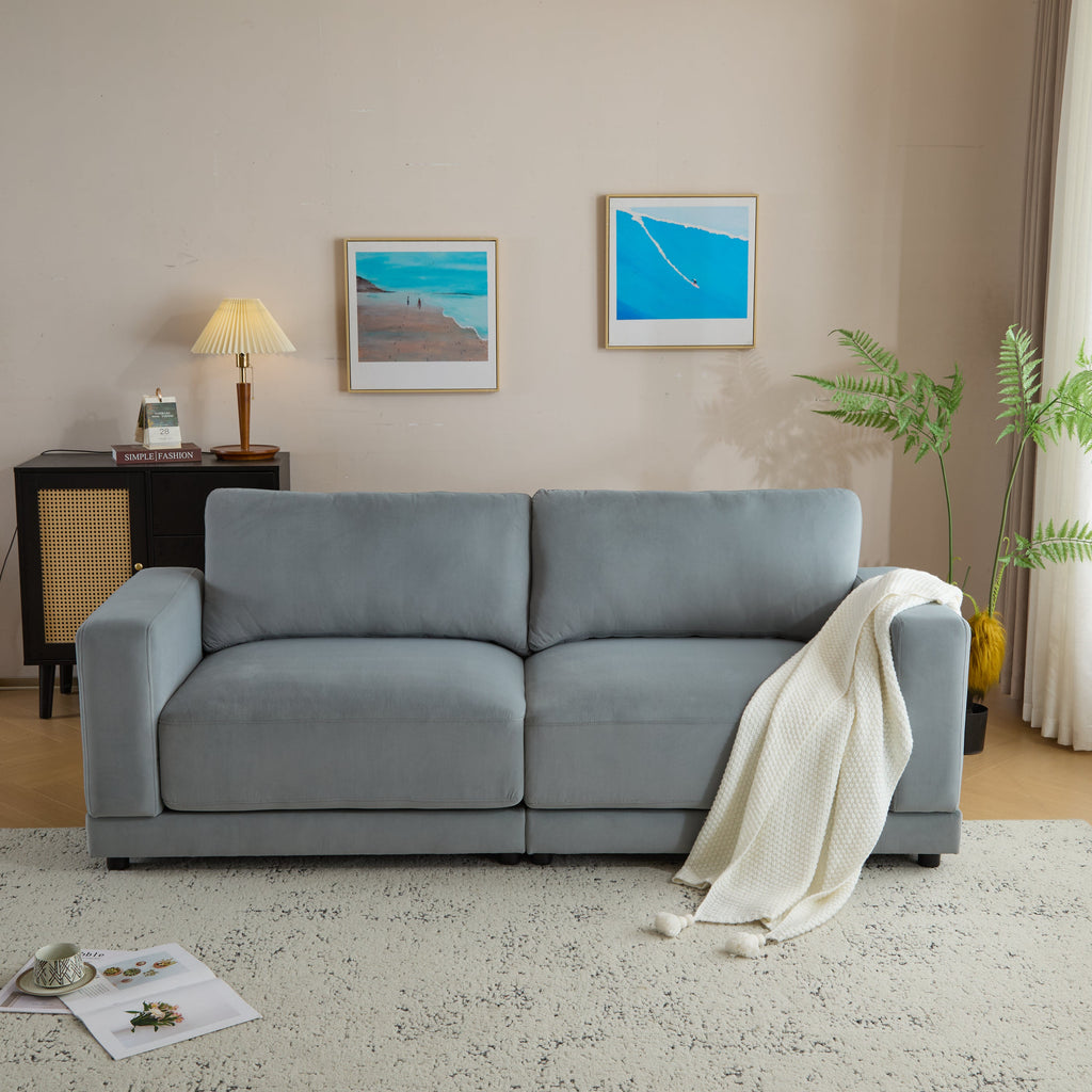 81'' Modern Square Arm Sofa with Soft Velvet Upholstery