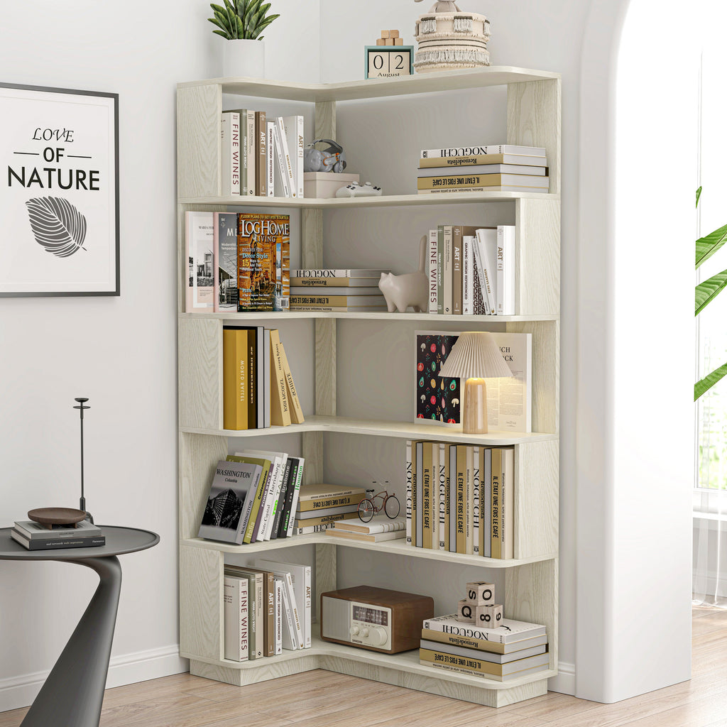 90cm Extended Size 5-Tier L-Shaped Corner Bookshelf