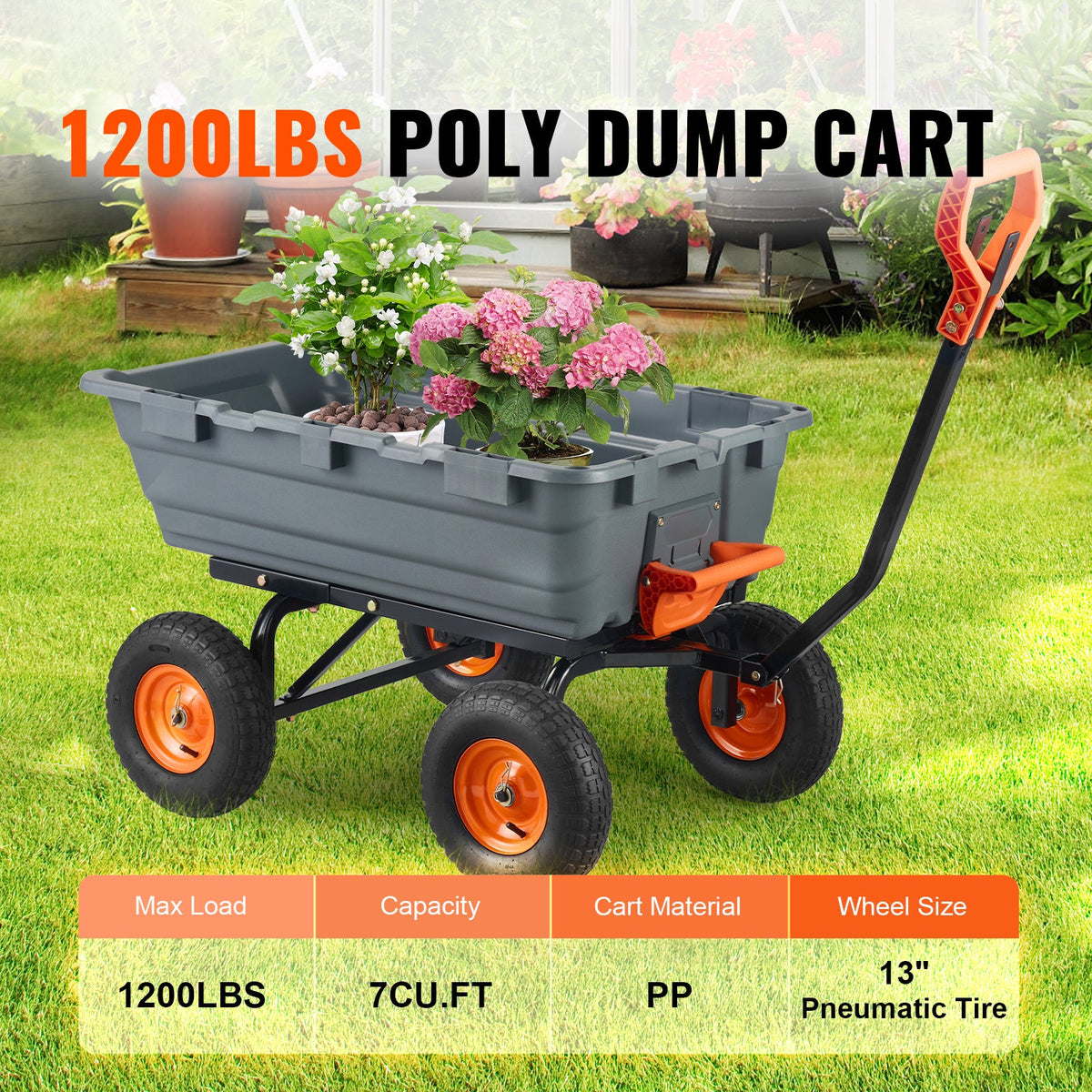 Poly Garden Dump Cart with Steel Frame