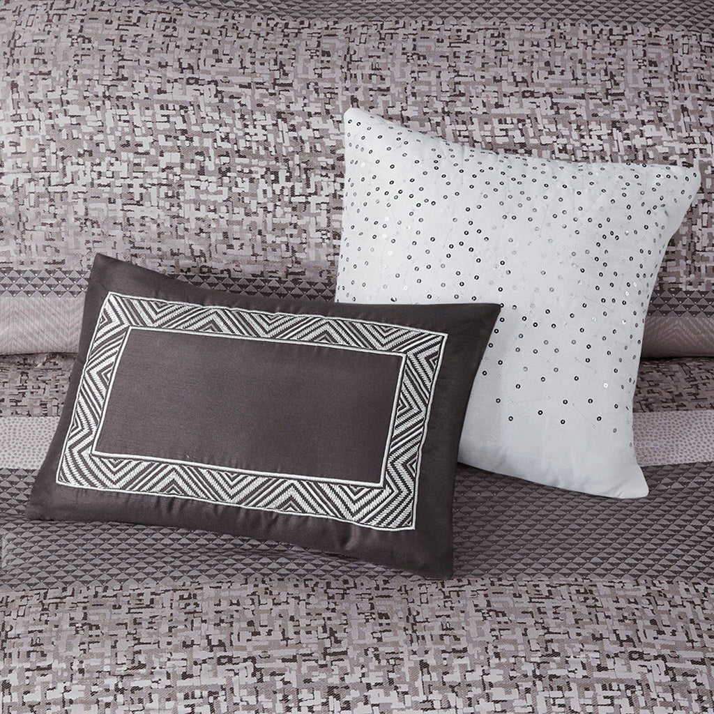 7 Piece Jacquard Comforter Set Grey/Taupe King