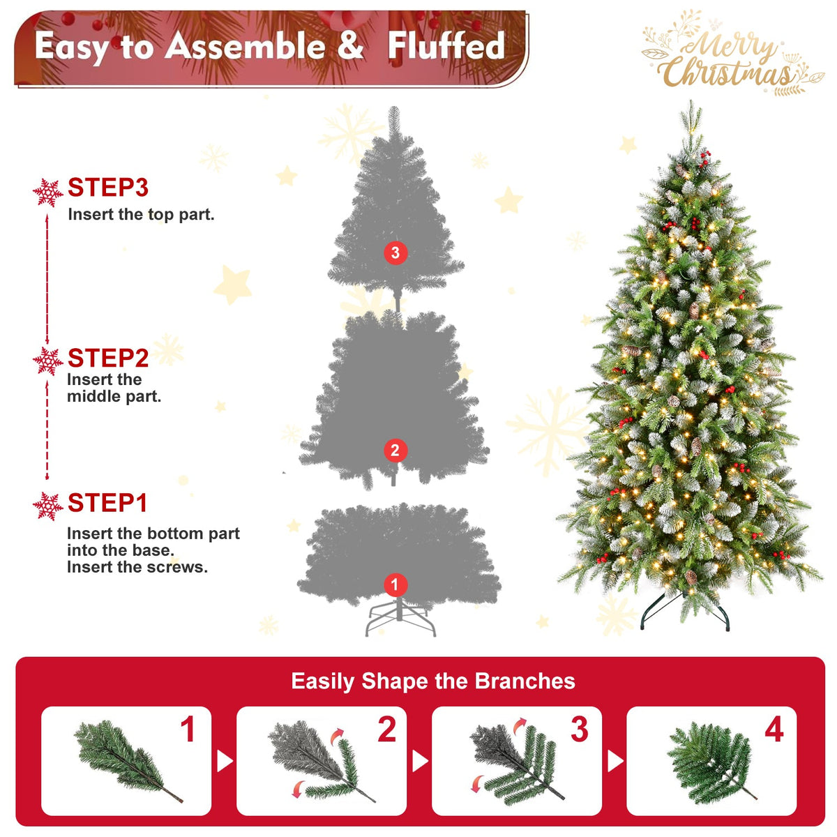 6ft Pre-Lit Artificial Christmas Tree with 380 Warm White Lights