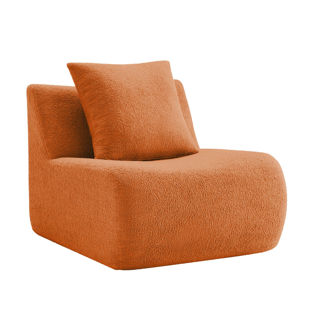 Armless Sofa with Pillow in Teddy Fabric - Orange
