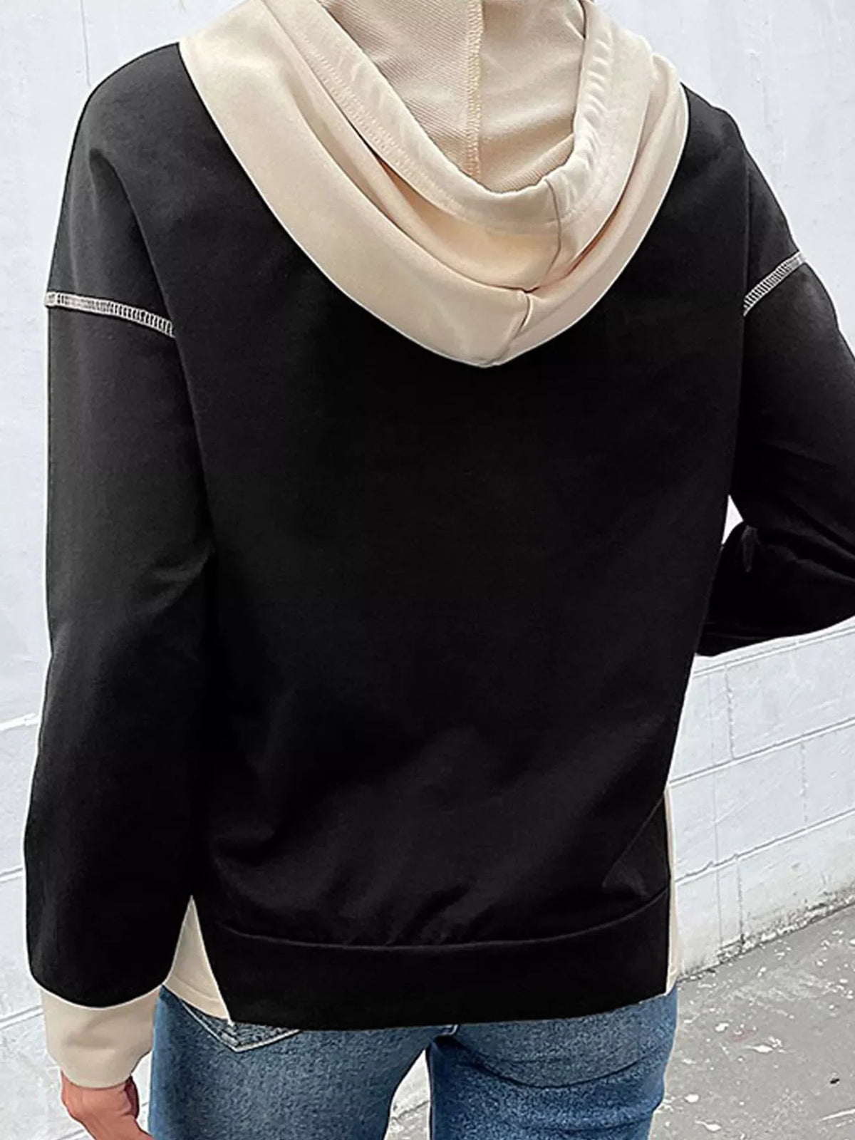Color Block Hoodie with Drawstring and Kangaroo Pocket