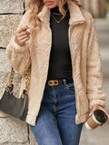 Women's Fuzzy Zip-Up Jacket with Pockets – Soft & Cozy Long Sleeve Outerwear