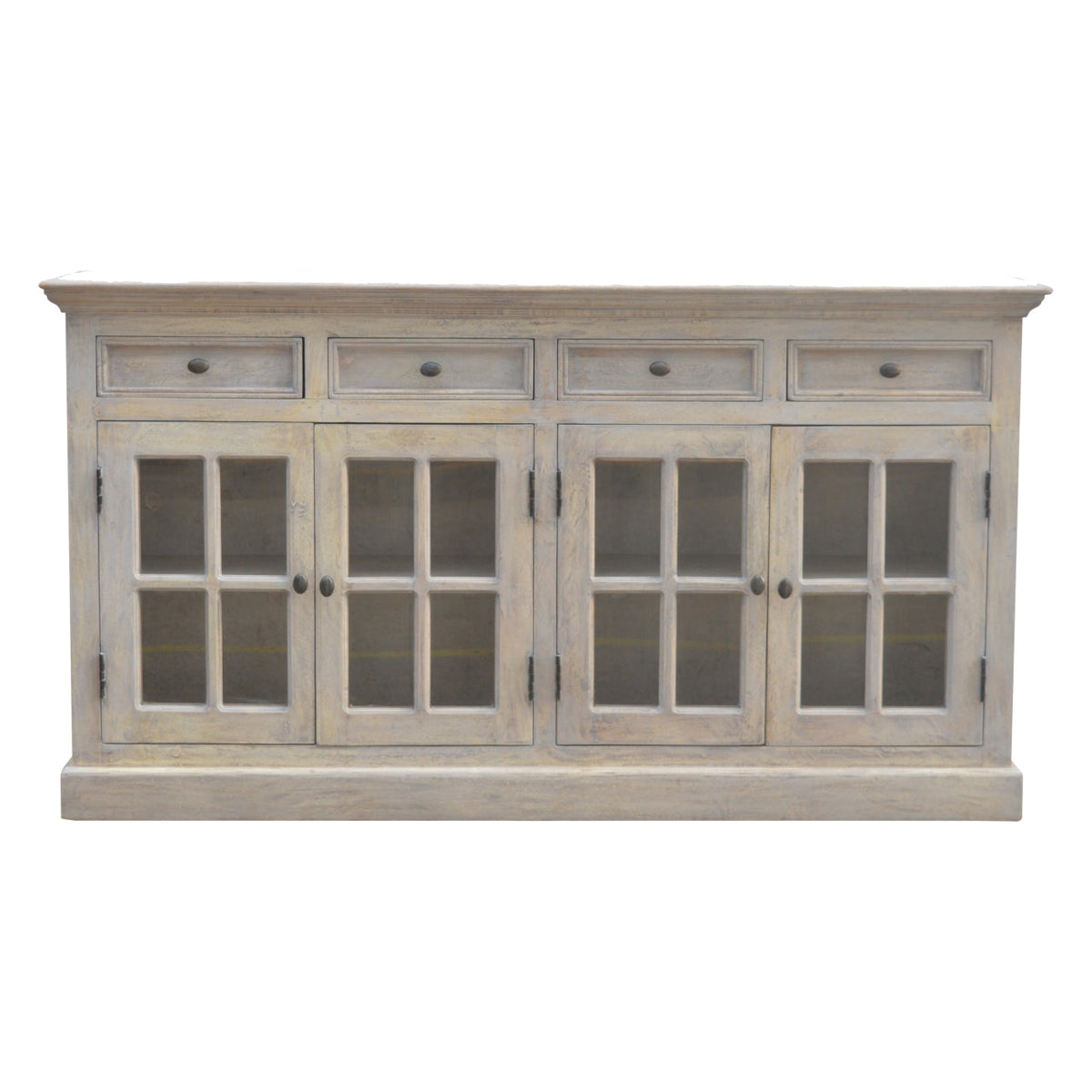Solid Wood Stone Acid Wash Glazed Sideboard, 4 Drawers, 4 Shelves