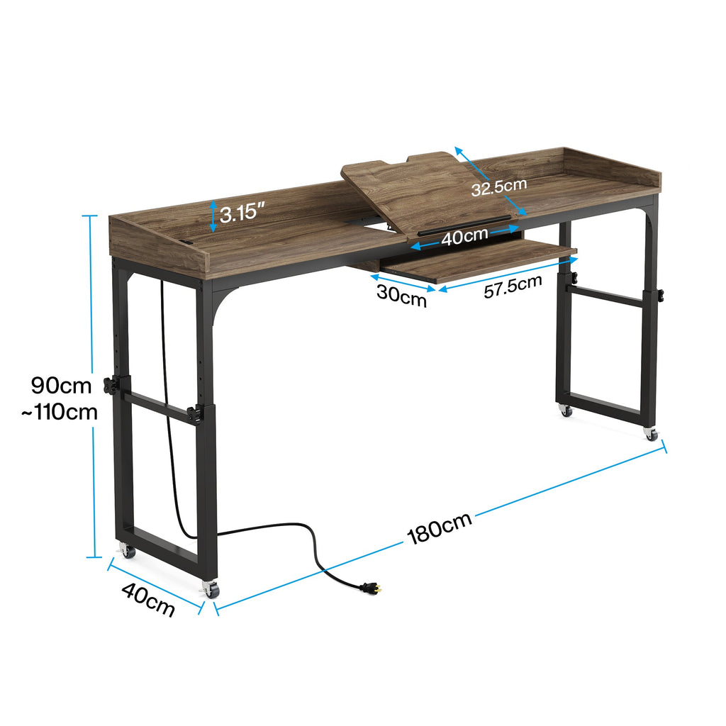 Height Adjustable Overbed Table with Wheels