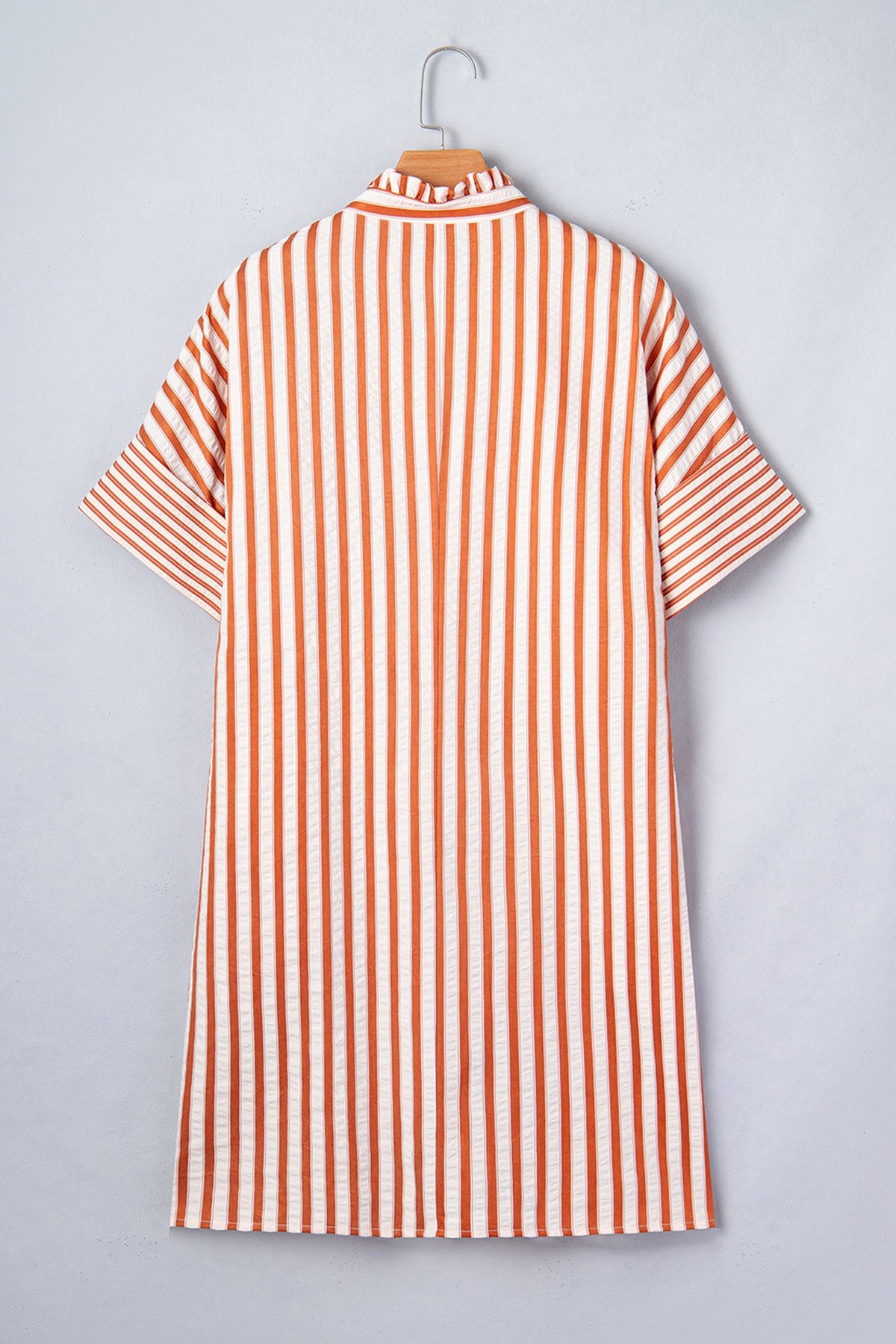 Stripe Pleated Frilled V-Neck Mini Dress