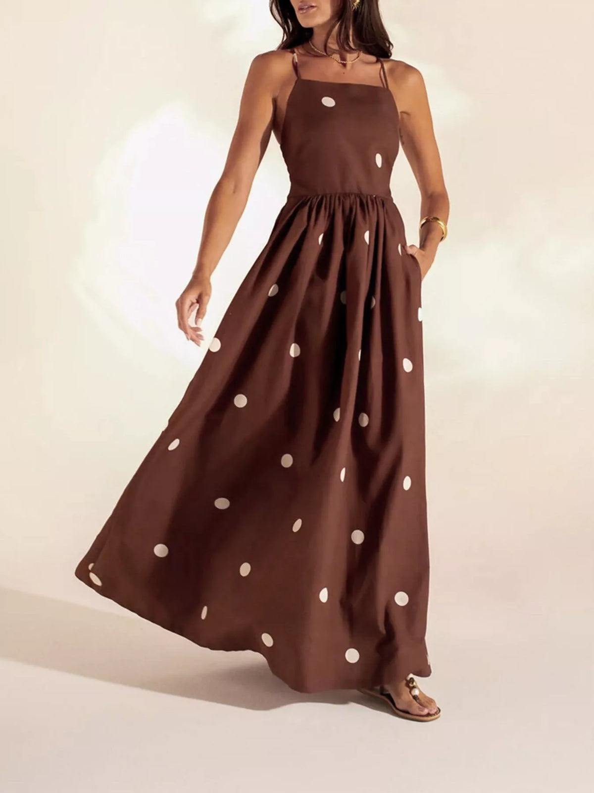 Polka Dot Maxi Dress with Spaghetti Straps