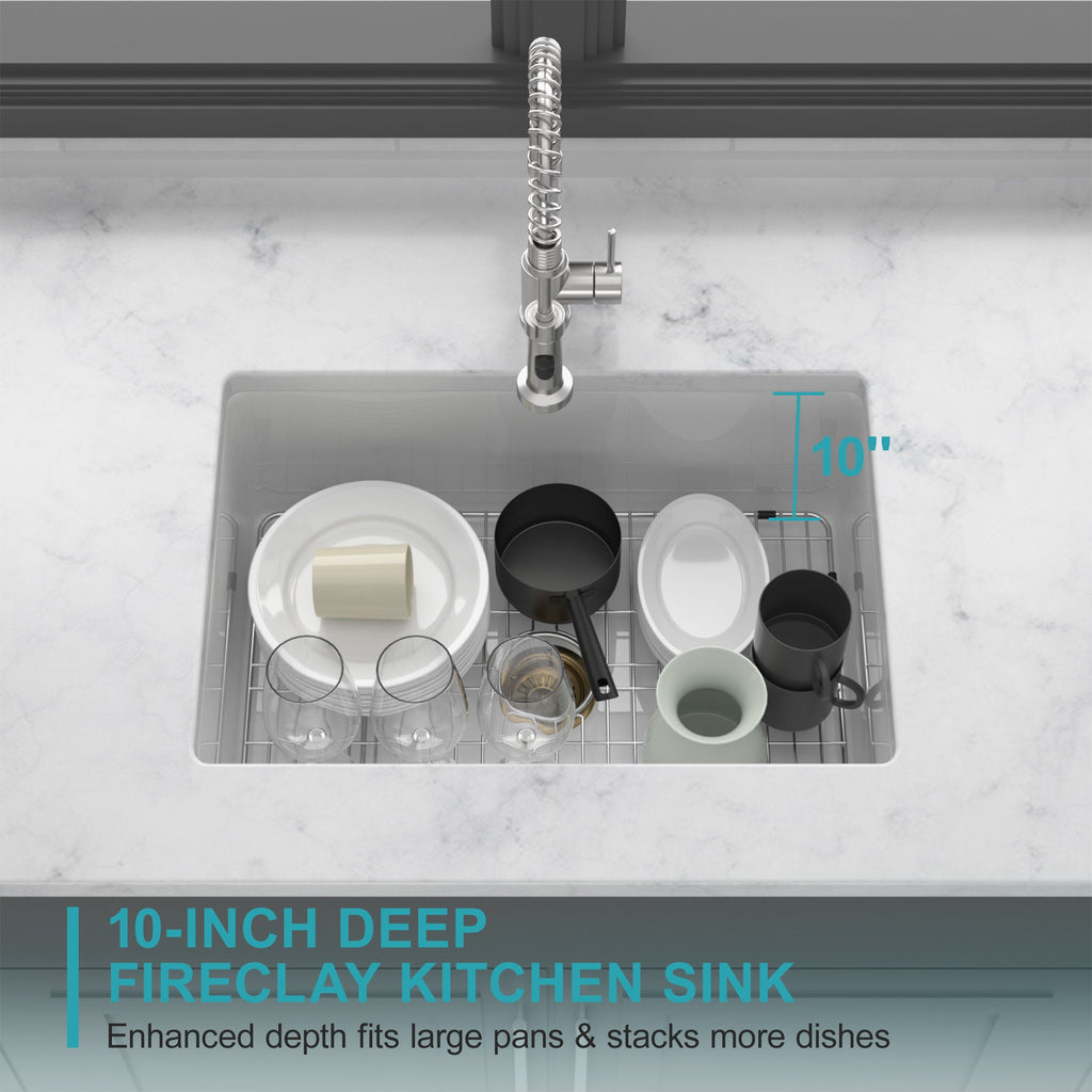 27"x19"x10" Undermount Single Bowl Fireclay Kitchen Sink