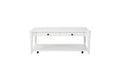 White Finished Cocktail Table With Two Storage Drawers and Casters