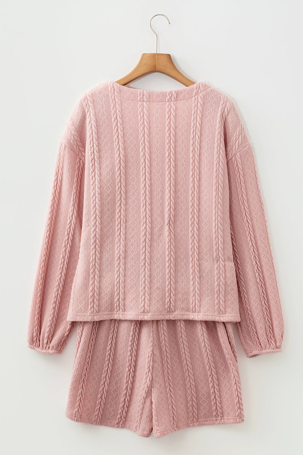 Cable Knit V-Neck Cardigan and Shorts Set