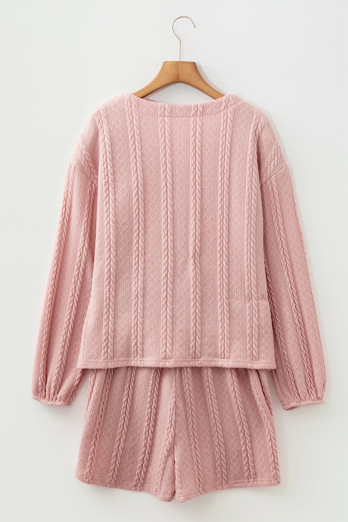 Cable Knit V-Neck Cardigan and Shorts Set