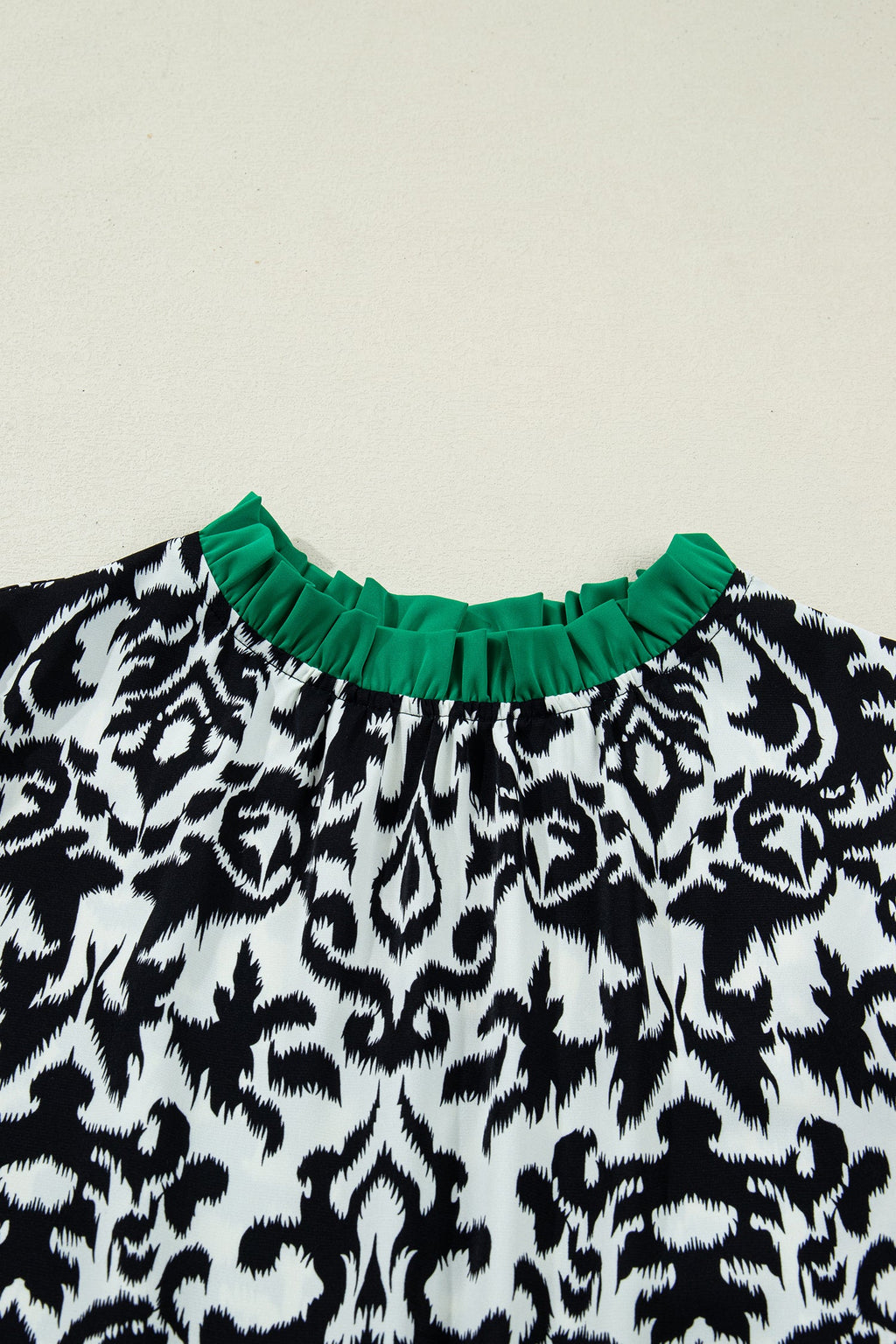 Abstract Damask Colorblock Ruffle 3/4 Sleeve Blouse