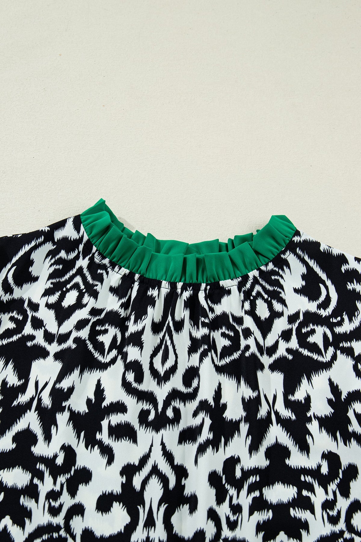 Abstract Damask Colorblock Ruffle 3/4 Sleeve Blouse