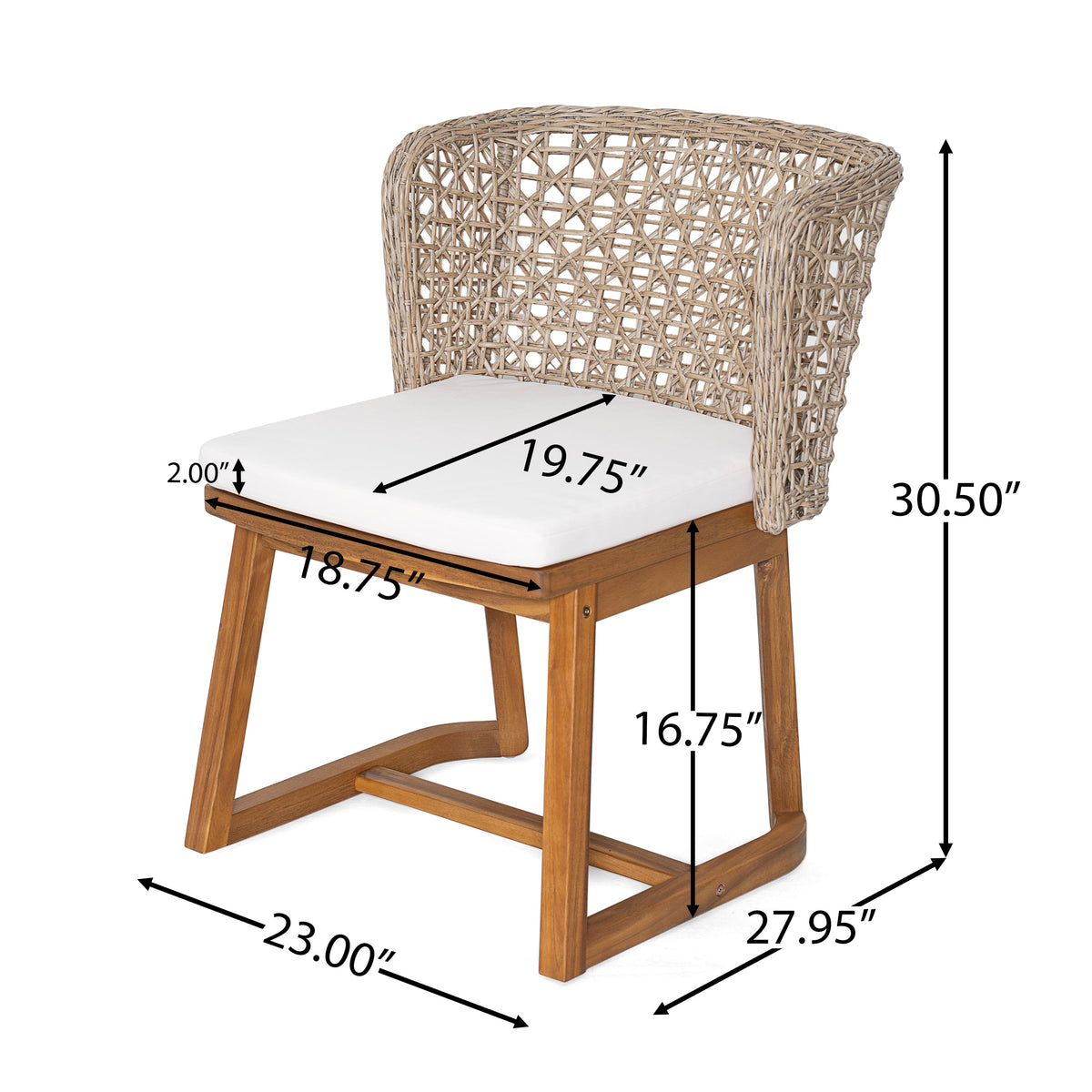 5-Piece Outdoor Dining Set, Acacia Wood Table & Wicker Back Chairs