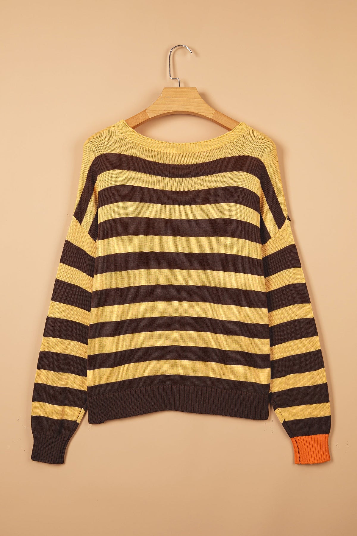 Stripe Colorblock Chest Pocket Drop Shoulder Sweater