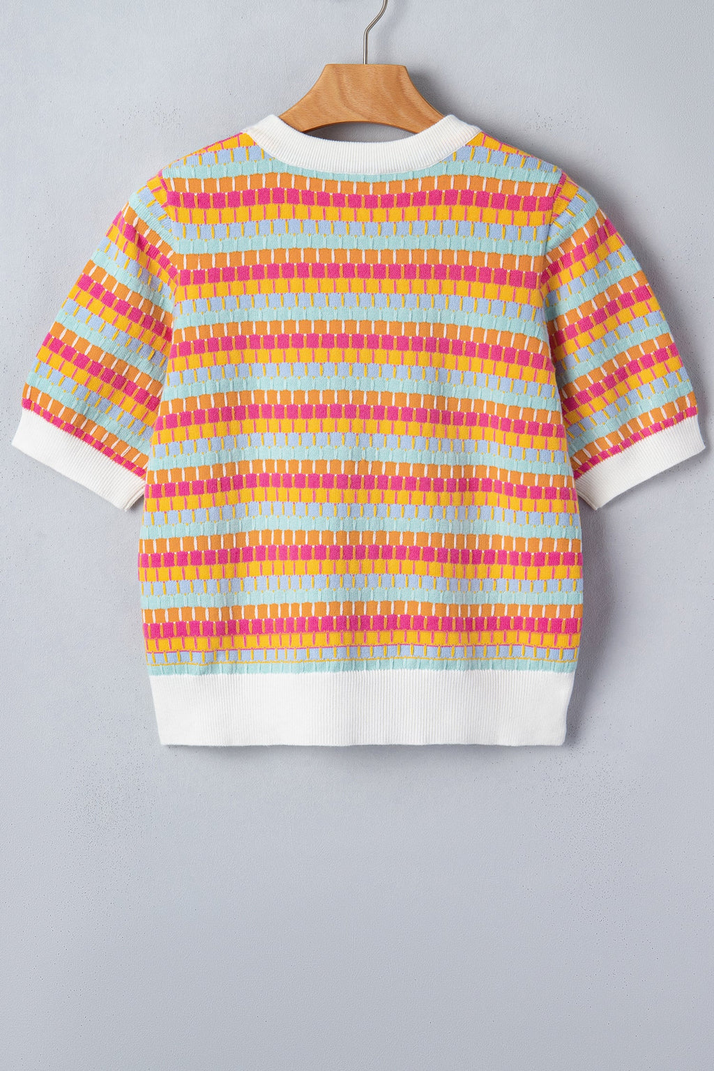 Abstract Stripe Short Sleeve Sweater Knit Top