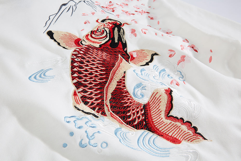 KH9197 Red Koi Embroidery Hoodie