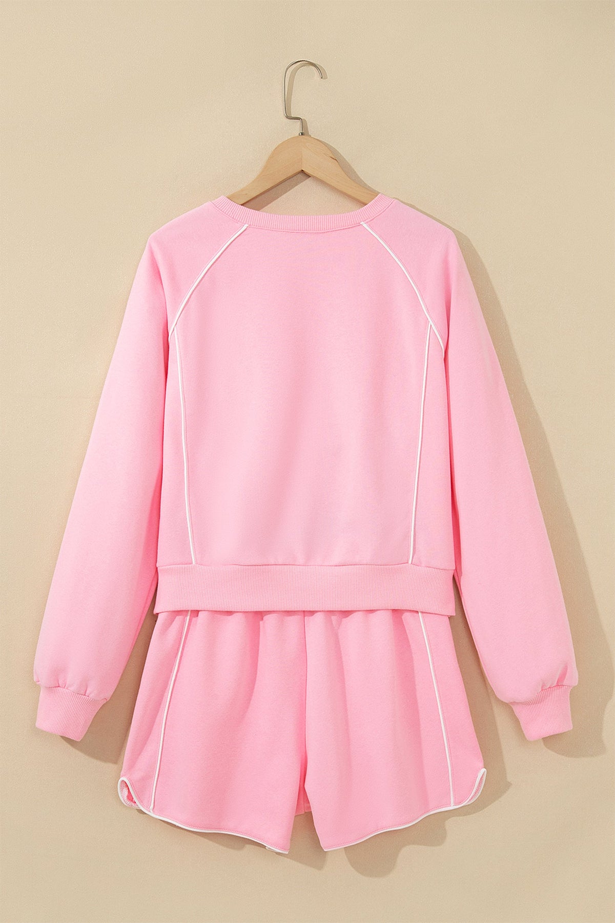 Contrast Trim Long Sleeve Pullover & Shorts Set