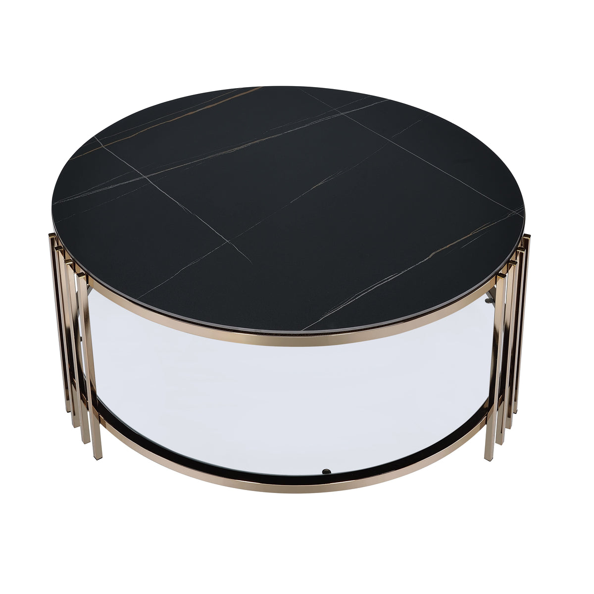 Abisha Sintered Stone Top & Champagne Finish Round Coffee Table
