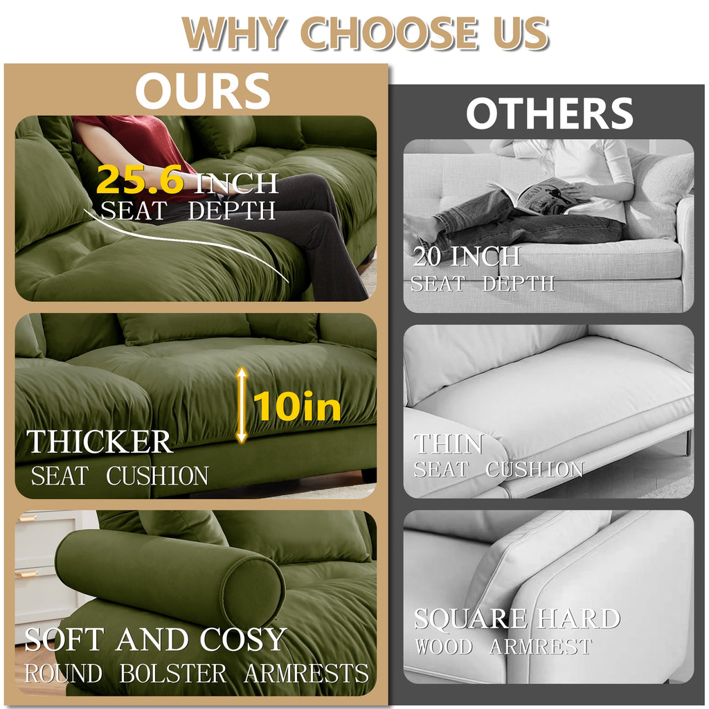 Over Size Modern Two-Seater Sofa with Ottoman in Olive