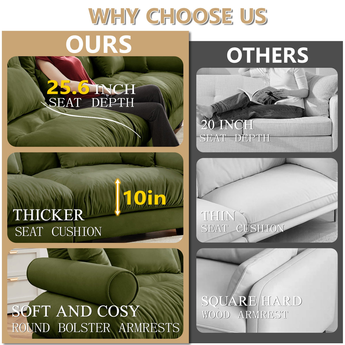 Extra Large 3 Seat Modern Velvet Sofa