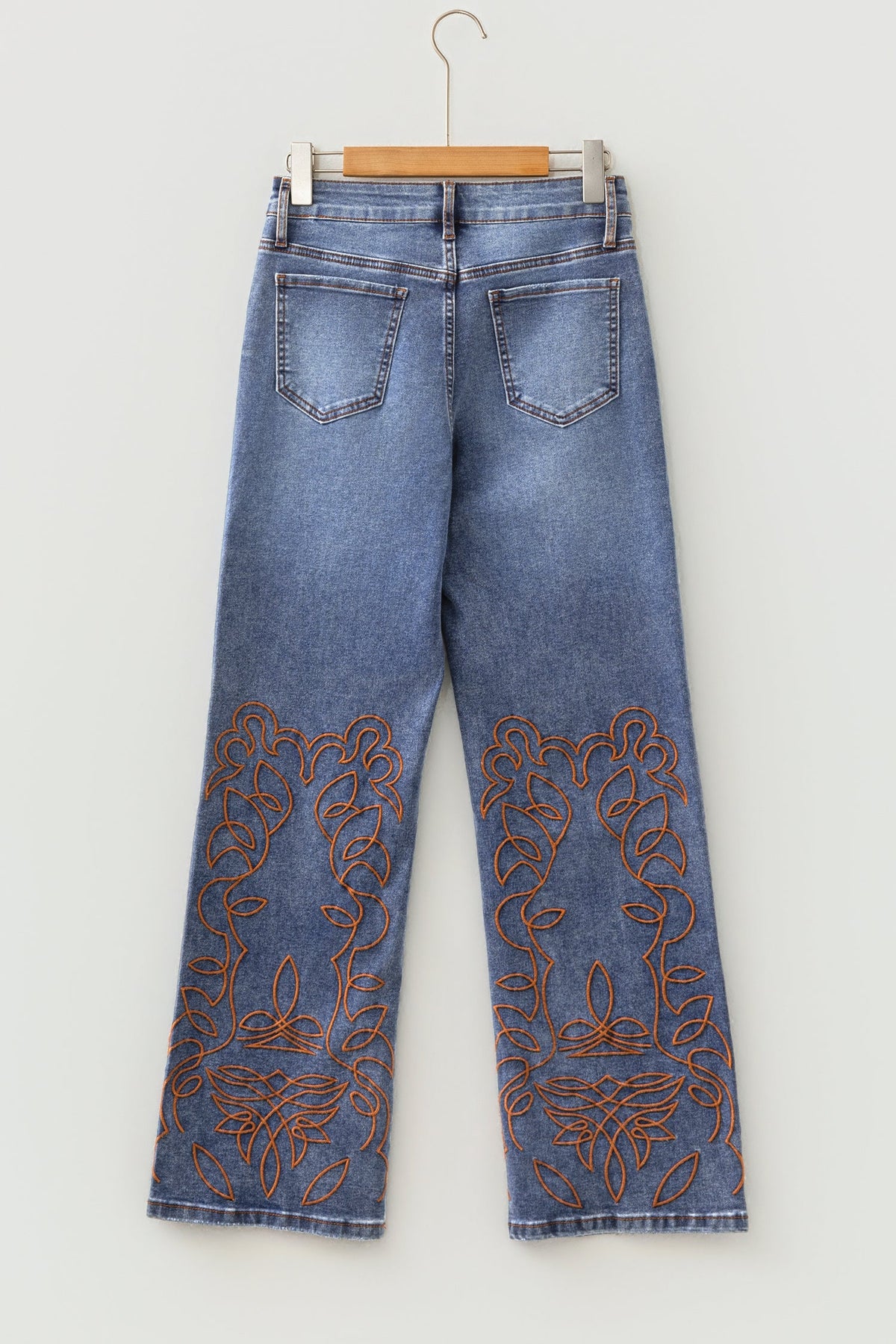 Denim Embroidered Flare Leg Jeans w/ Pockets