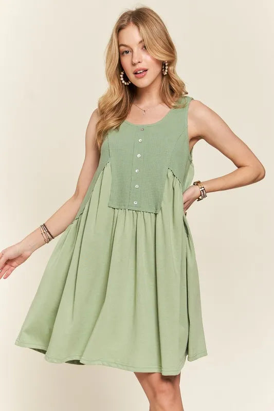 Decorative Button Sleeveless Babydoll Dress For Women – Elegant, Unique, Flowy, Comfortable, Versatile & Stylish