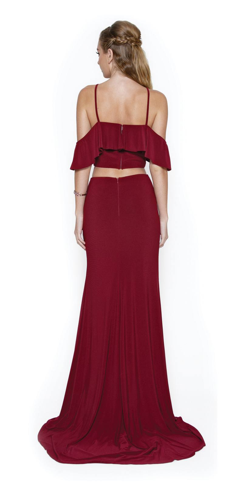 Juliet 662 Cold-Shoulder Two-Piece Gown with Slit