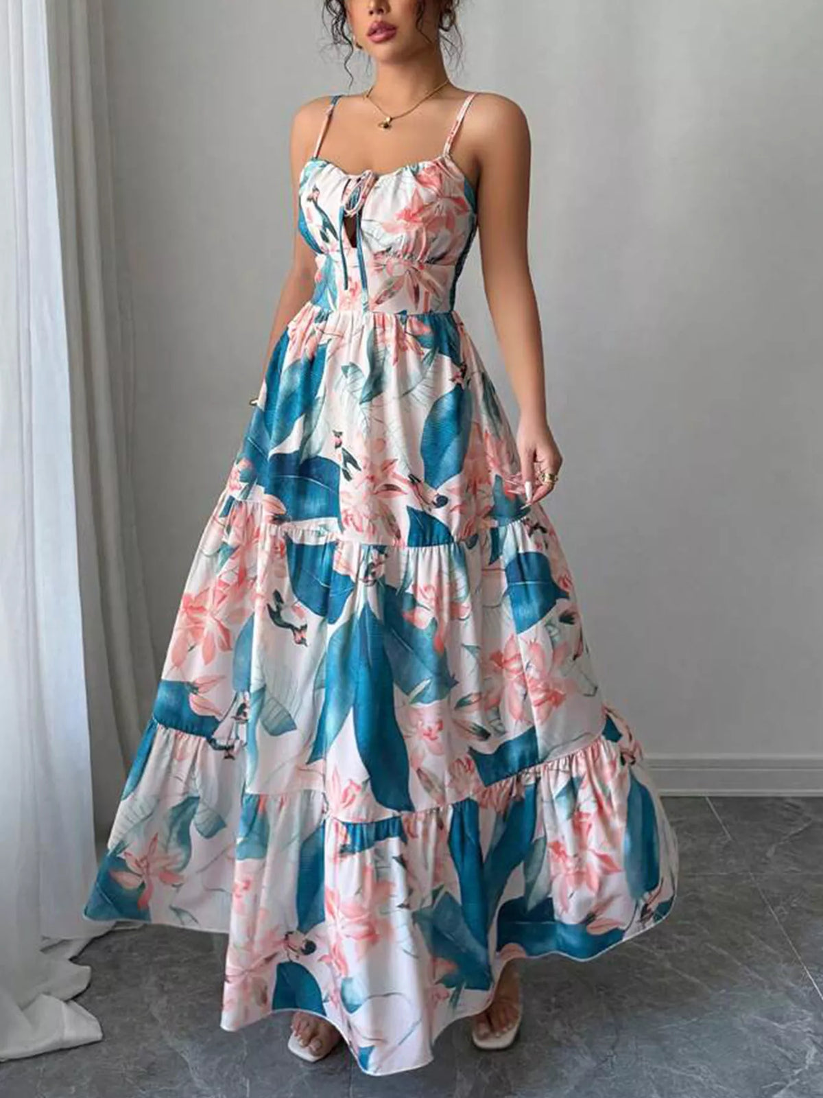 Floral Print Tiered Maxi Cami Dress