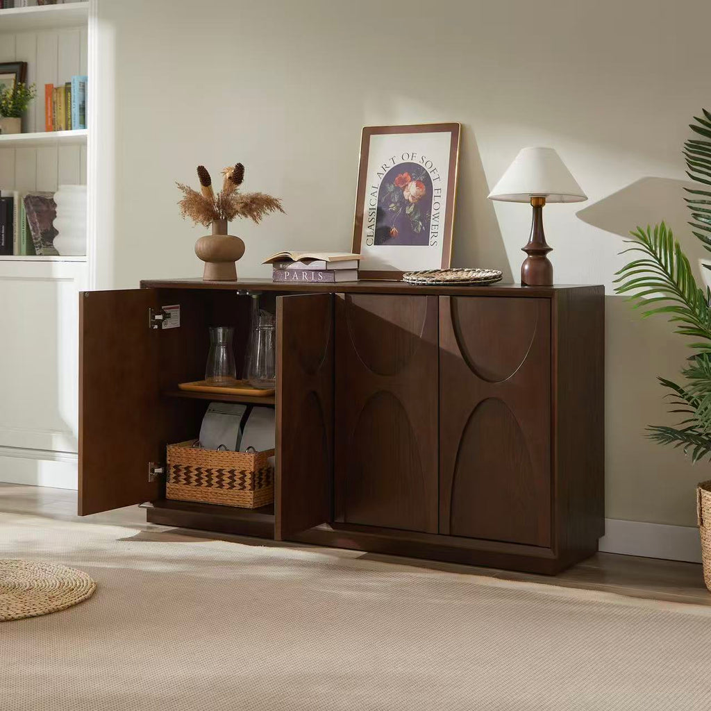 4 Door Accent Cabinet with Solid Wood Carved Doors