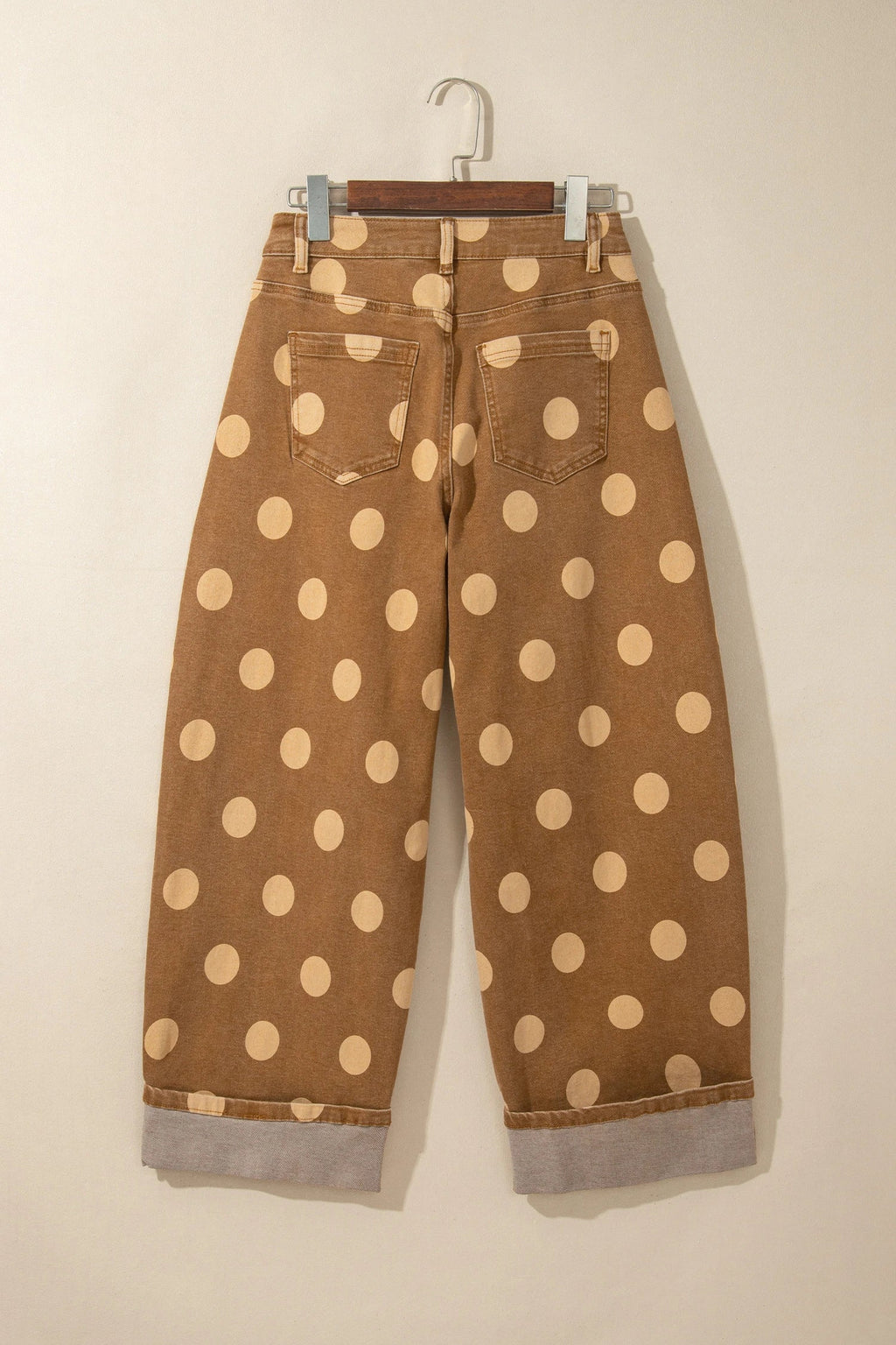 Polka Dot Denim Folded Hem High Waist Jeans