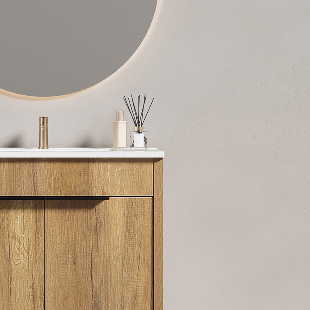 30-Inch Floor-Standing Bathroom Vanity with 3D Grooved Panel and Integrated Ceramic Sink