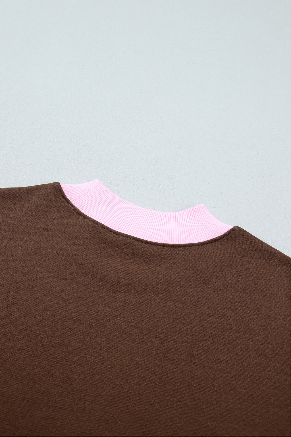 Pink Colorblock Trim Crewneck Long Sleeve Pullover Sweatshirt