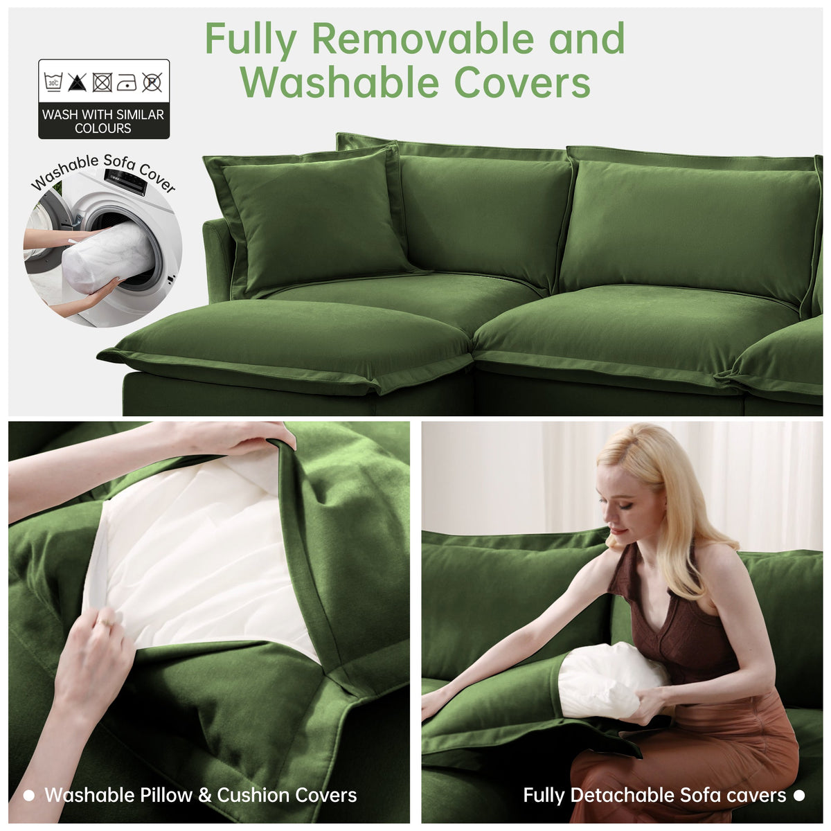 Slipcovered U Shape Sectional Deep Seat Sofa