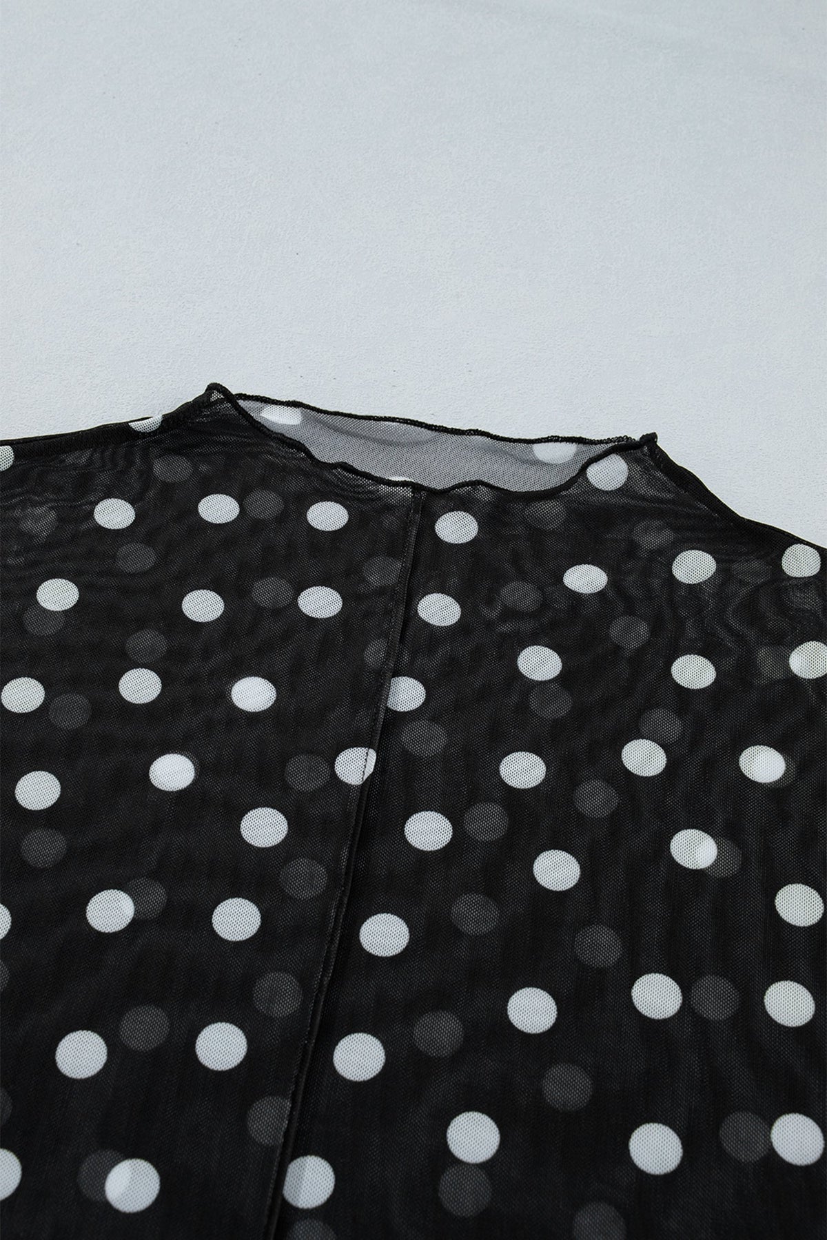 Black Plus Size Mock Neck Polka Dot Long Sleeve Mesh Top