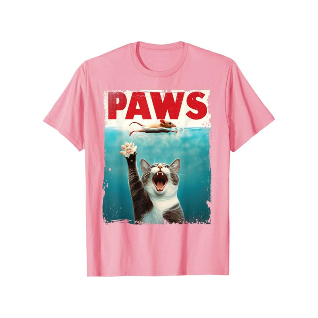 "PAWS" Parody T-Shirt - Humorous Cat Chasing Mouse Tee, Funny Summer T-shirt