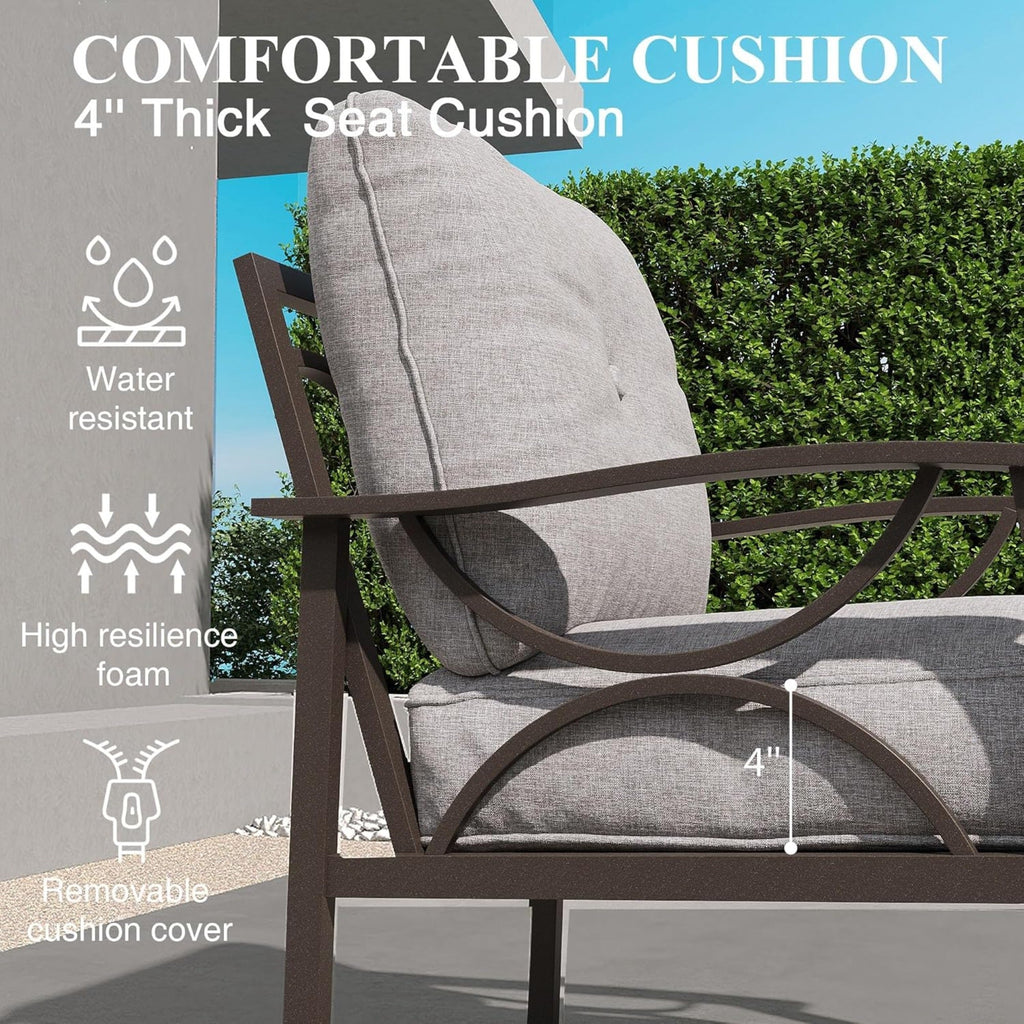 Set of 2 All-Weather Metal Armchairs, Khaki Frame