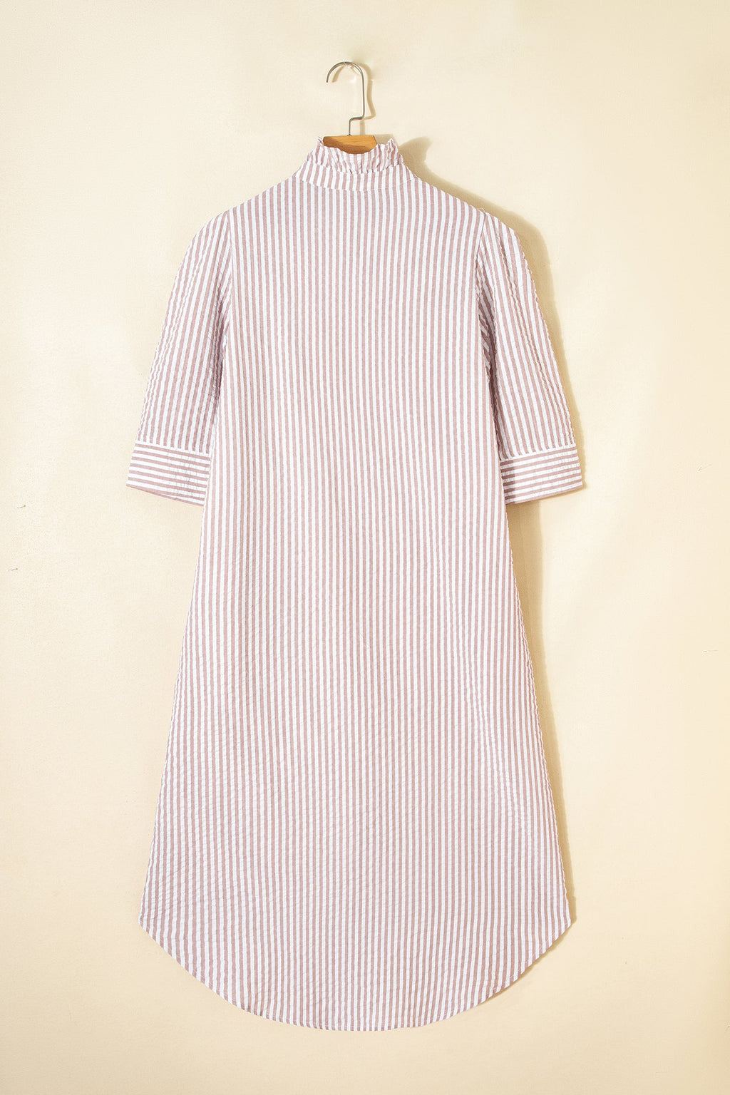 Stripe Frilled Collar 3/4 Sleeve Maxi Dress