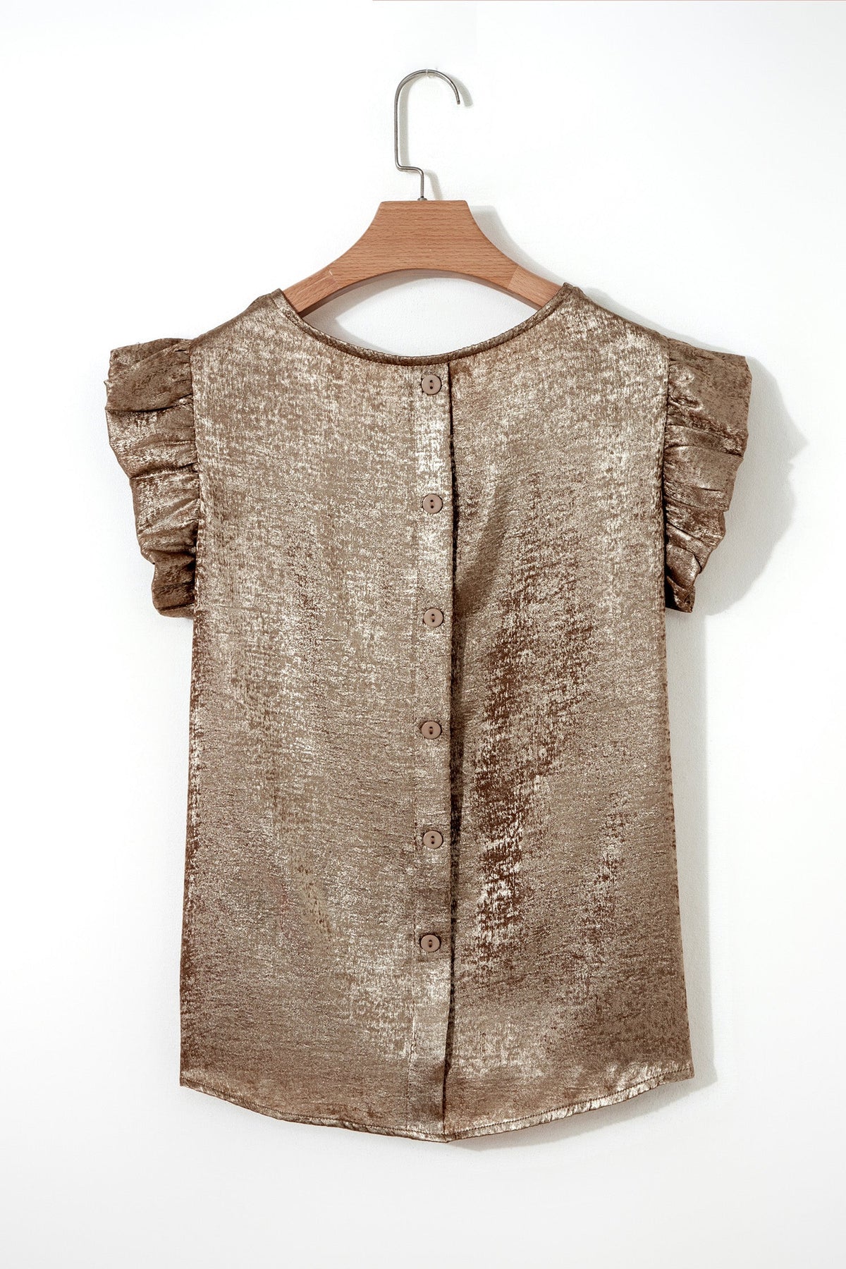 Metallic Ruffle Trim Sleeveless Round Neck Top